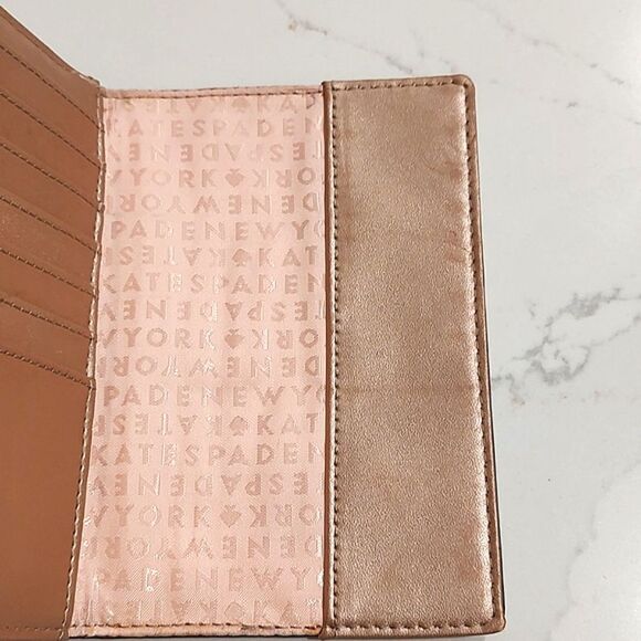 Kate Spade Metallic Rose Gold Leather Passport Holder Card Wallet - Picture 7 of 9